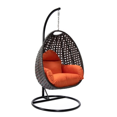LEISUREMOD Charcoal Wicker Hanging Egg Swing Chair with Oraange Cushions ESCCH-40OR